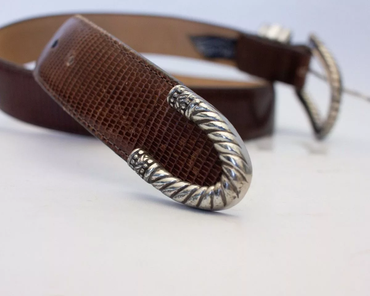 Brighton Belts Brighton Brown Leather Belt Snakeskin Pattern Silver Buckle