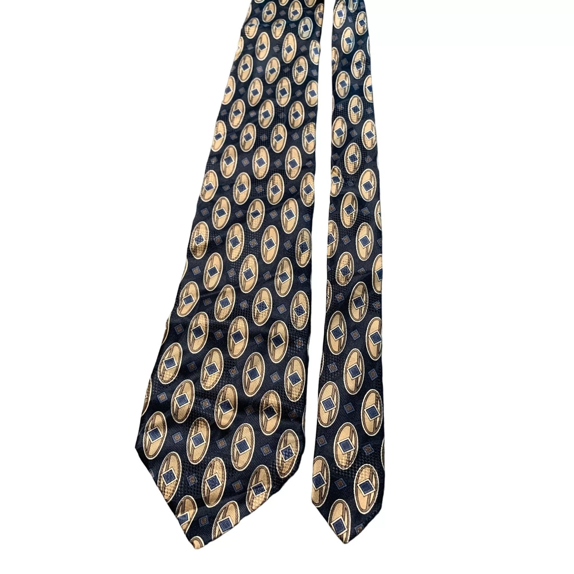Stafford Ties Pocketsquares Stafford Mens Silk Necktie Made in Italy Blue and Gold Geome Multi