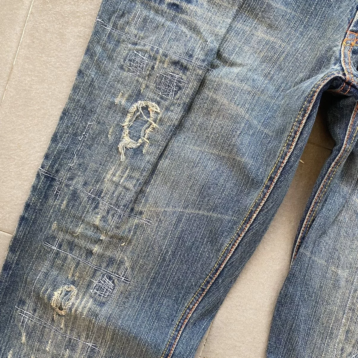 Japanese Brand Denim Japanese Brand Distressed denim straight leg Blue Streetwear