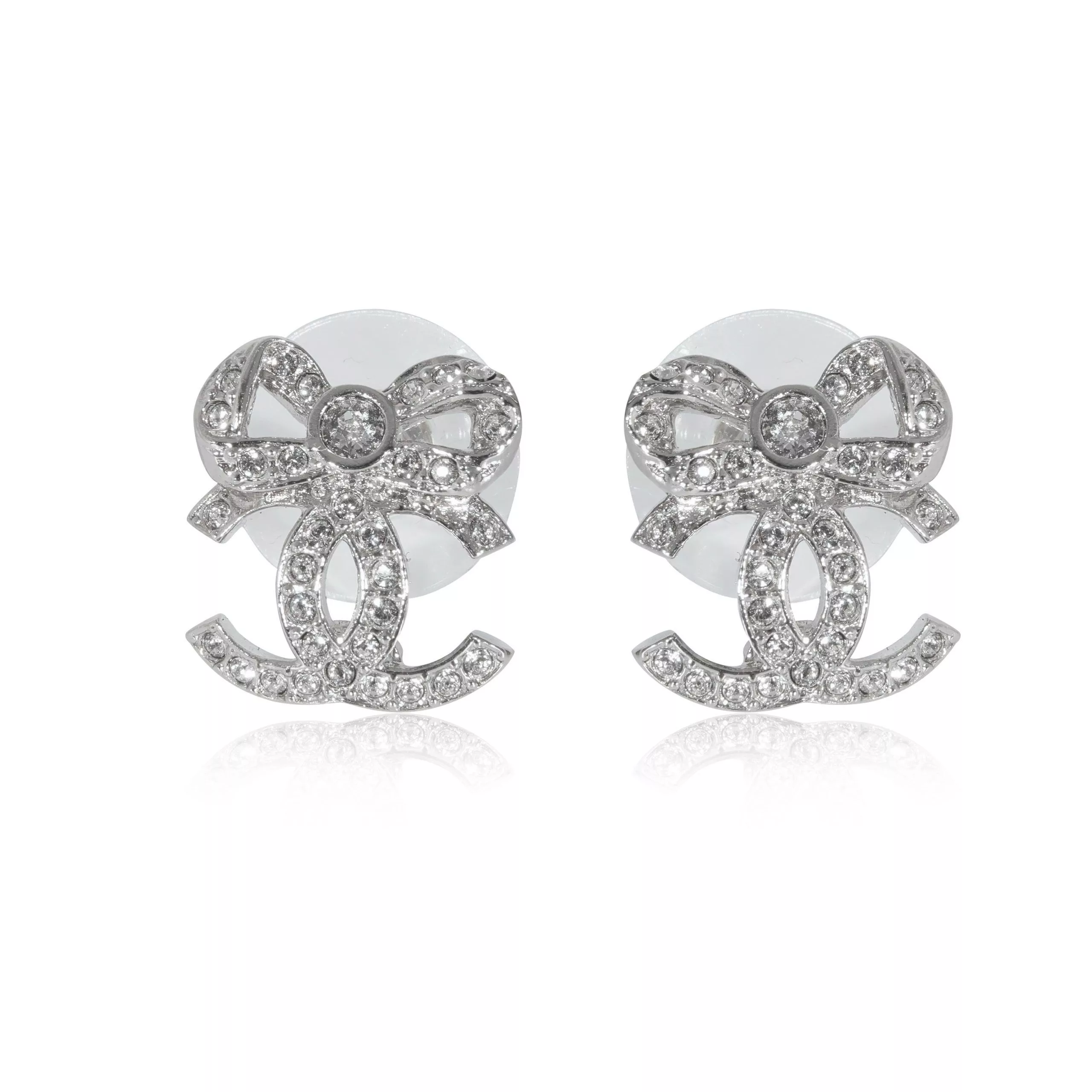 Chanel Rings Chanel Silver Toned 2022 CC Bow Strass Earrings