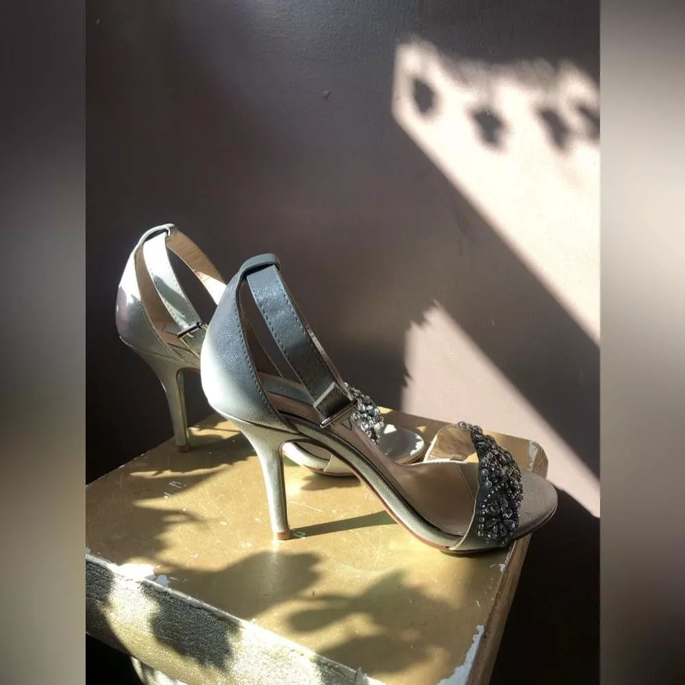 Designer Heels Designer Strap heels pumps. Silver with pearls and stones.