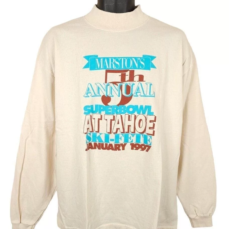 Vintage Long Sleeve T Shirts Vintage Lake Tahoe Ski Fete T Shirt Mens Size XL 90s 1997 Beige
