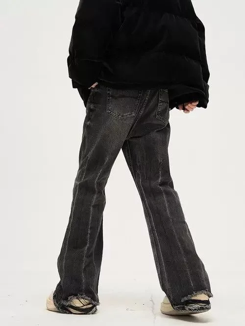 Jean Denim Jean × Vintage Faded Black Ripped Flare jeans