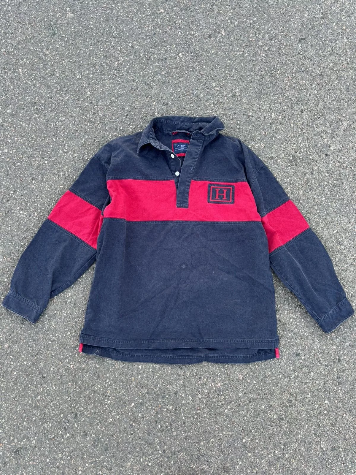Hackett Jerseys Hackett × Vintage Vintage Hackett London Long Sleeve Polo Shirt Blue Streetwear