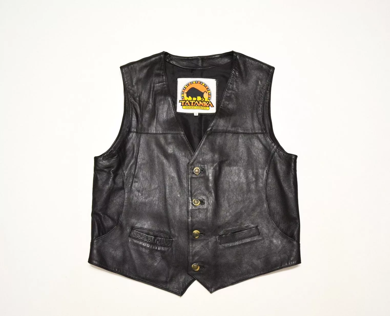 Genuine Leather Vests Genuine Leather × Handmade Tatanka Leather Vest Jacket Black
