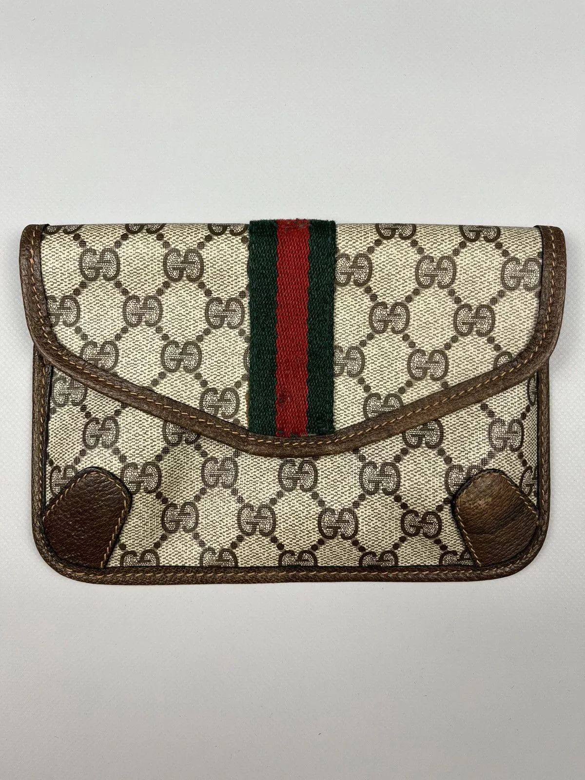 Gucci Wallets Vintage GUCCI Monogram Leather Clutch Wallet Bag Brown