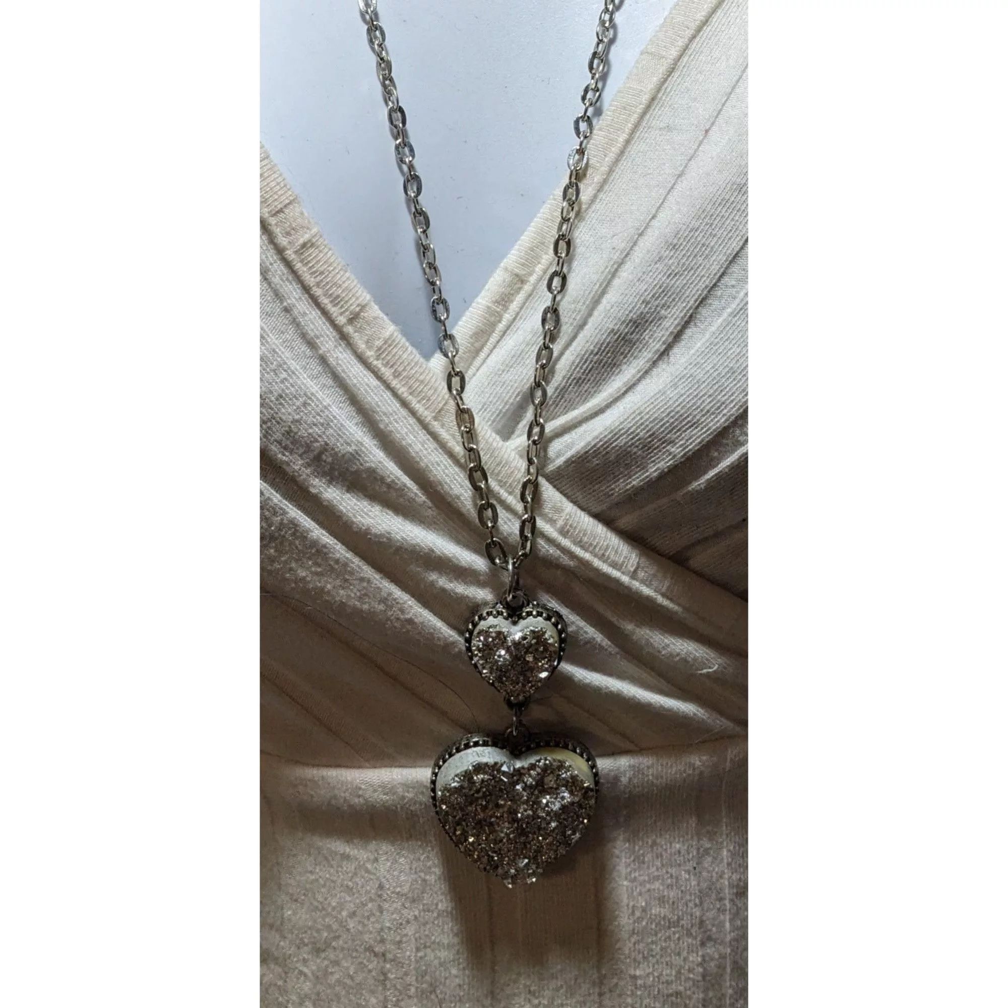 Other Necklaces Other Silver Druzy Double Heart Necklace