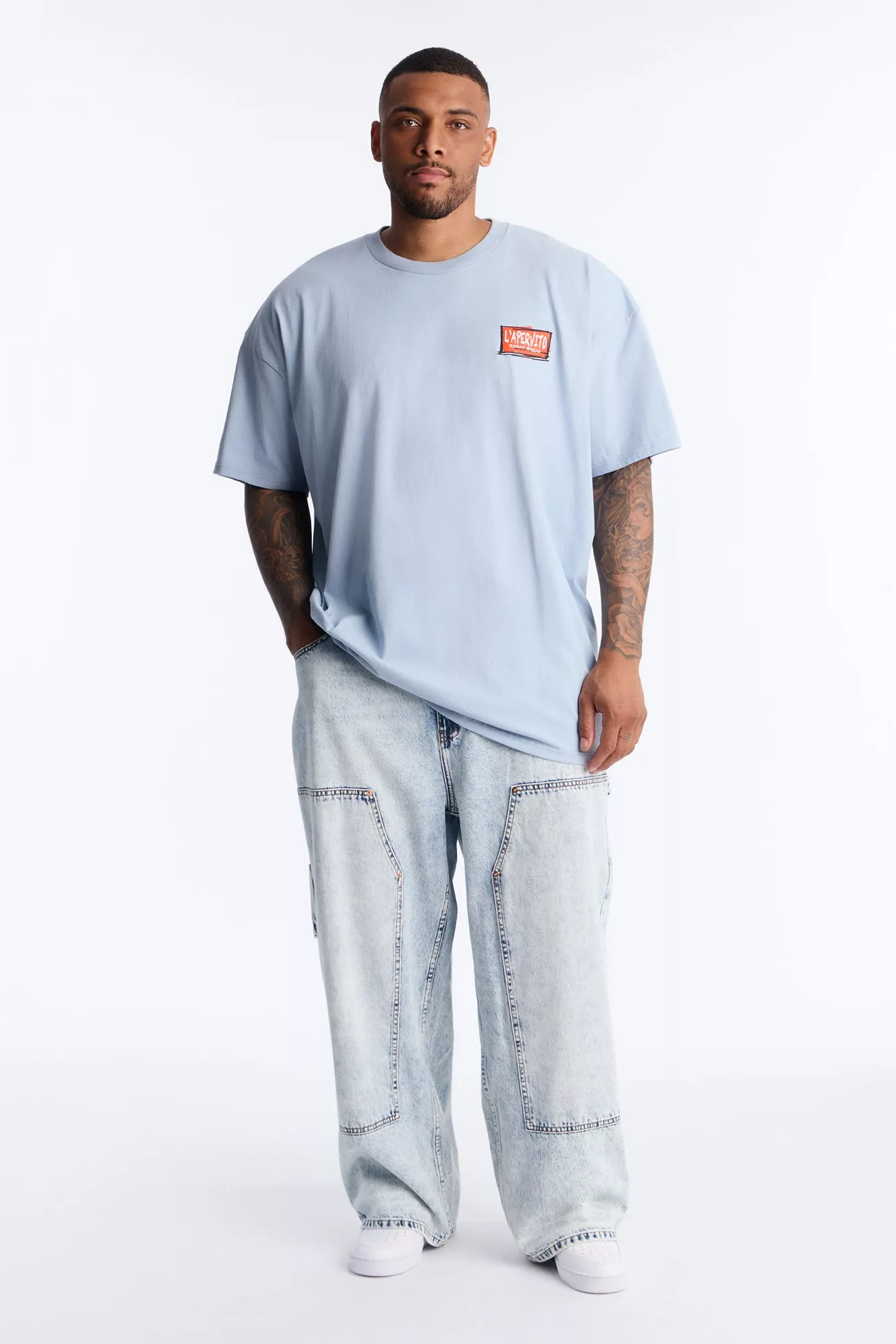 Milano Table Array Oversized Short Sleeve Tee - Light Blue