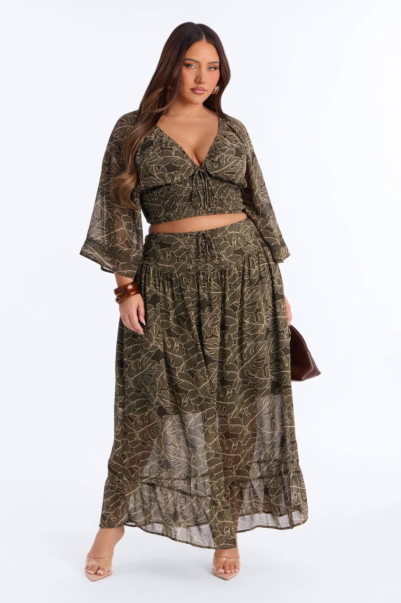 Palm Hours Skirt Set - Olive/combo