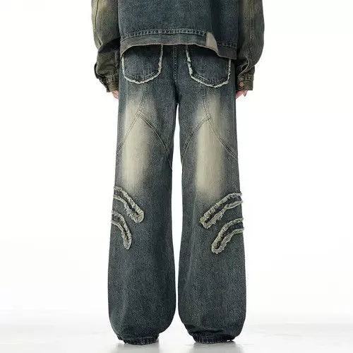 High Sport Denim High Sport × Individualized Shirts × Jean Vintage Blue Graphic Splicing Baggy Jeans