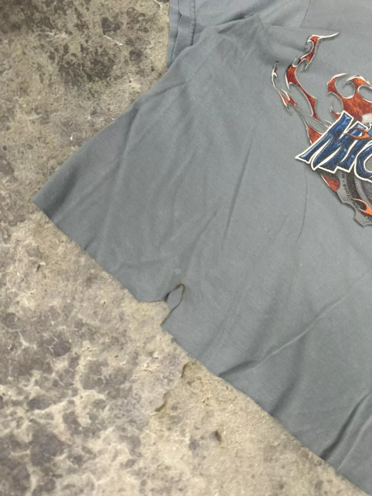 Vintage Short Sleeve T Shirts Vintage Thrashed Brooklyn Bikes Flame Tee Blue Streetwear