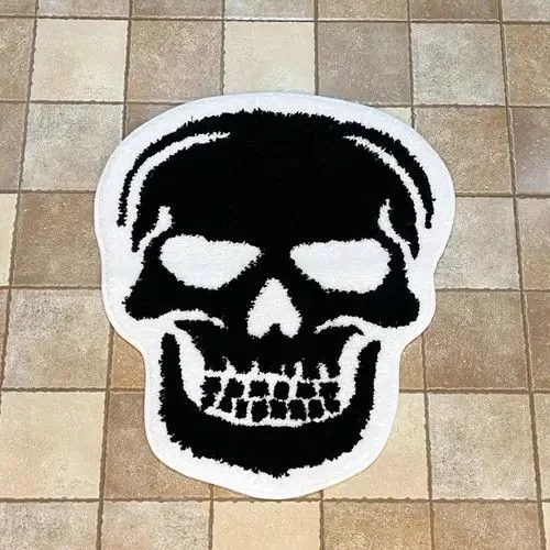 Handmade Miscellaneous 3D Handmade Gothic Skull Head Soft Rug Gray