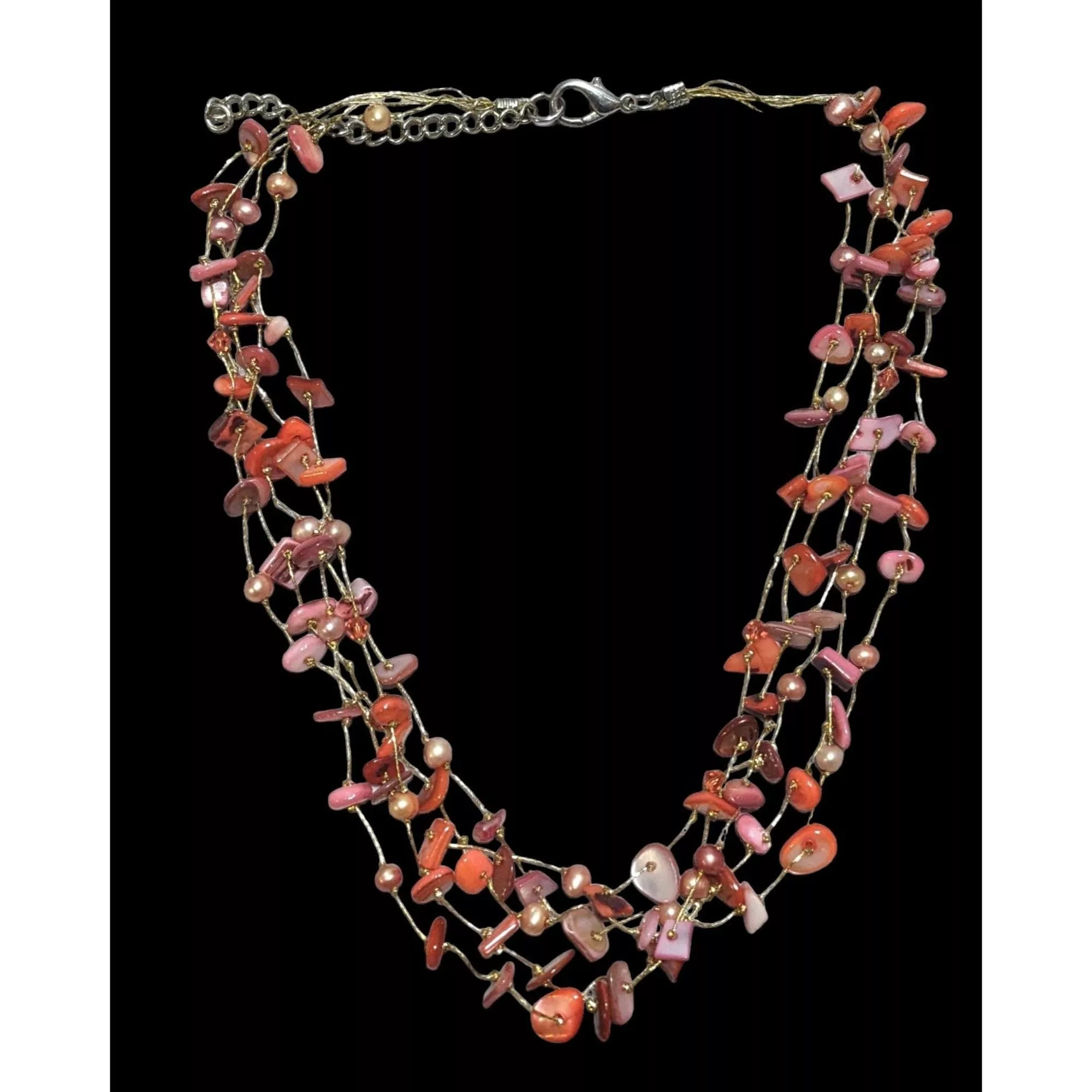 Other Necklaces Other Multi-Strand Pink Shell Chip And Pearl Necklace