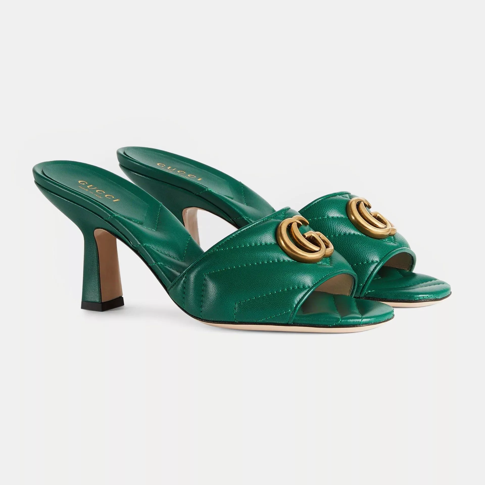 Gucci Miscellaneous Gucci Double G Leather Slide Sandals SIZE 38.5 Green