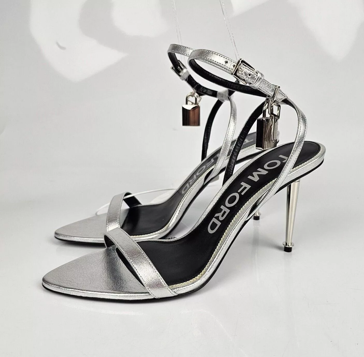 Tom Ford Heels Tom Ford Padlock 85mm Silver Sandals New