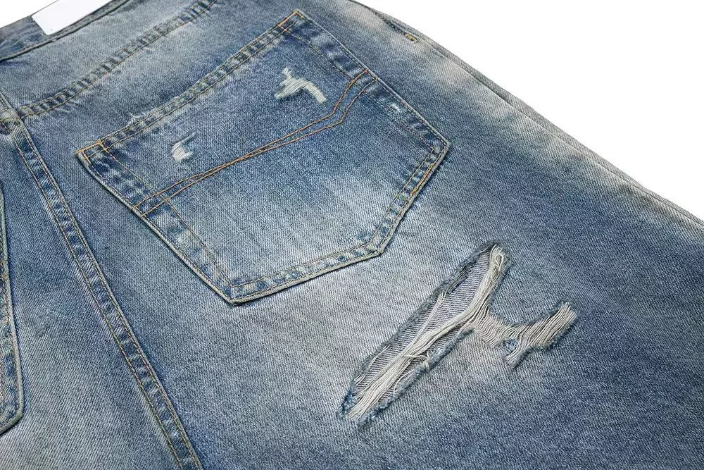 Jean Denim Jean Frayed Distressed Hole Baggy Denim Blue