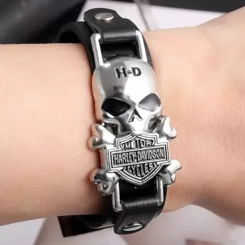 Leather Jewelry Watches Leather × Vintage Vintage Classic Gothic Leather Punk Woven Skull Bracelet Black Streetwear