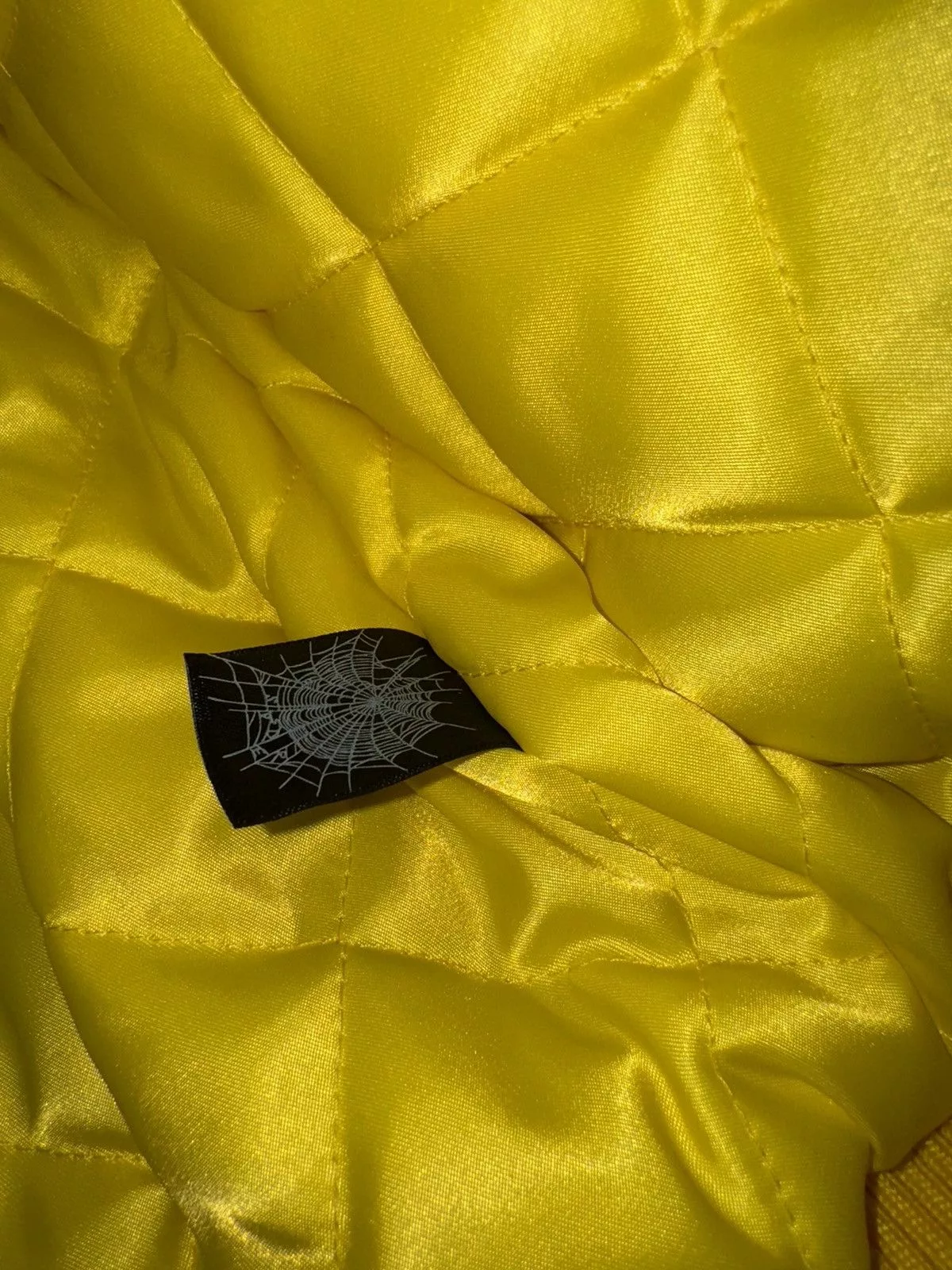 Sp5der Leather Jackets Sp5der Debossed Web Leather Jacket Yellow
