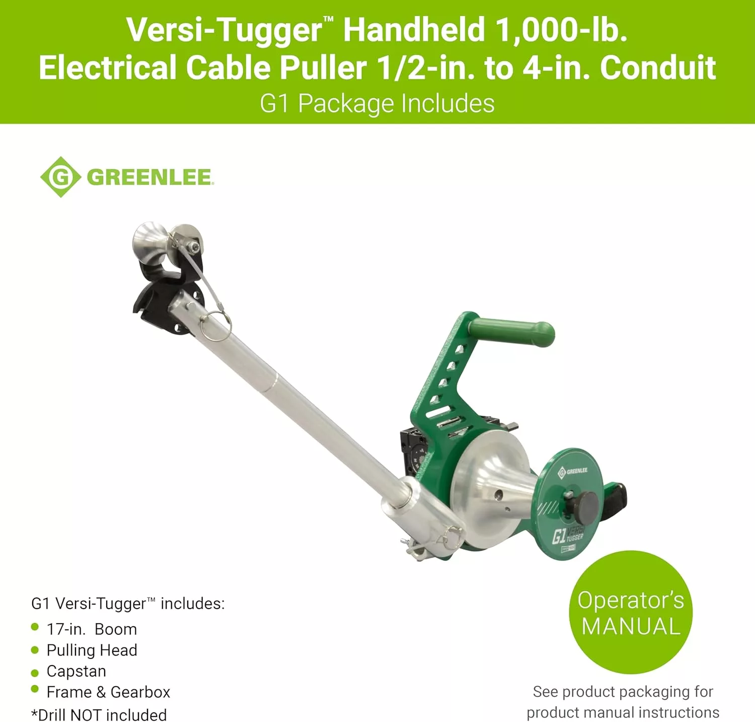 Greenlee G1 Versi-Tugger Handheld 1,000-lb. Electrical Cable Puller, 1/2 - 4""