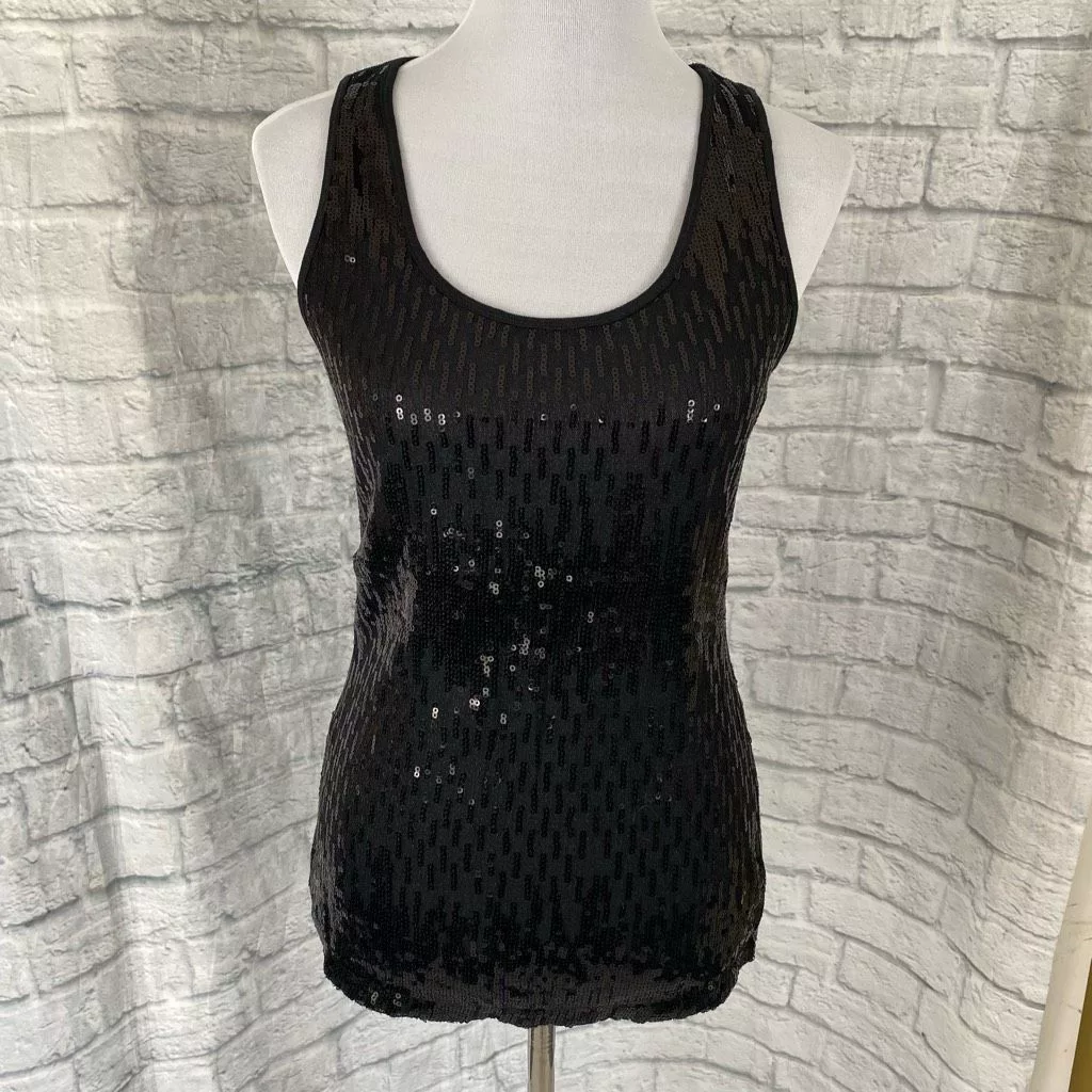 Express Tank Tops Express women M black sequin front ribbed tank top