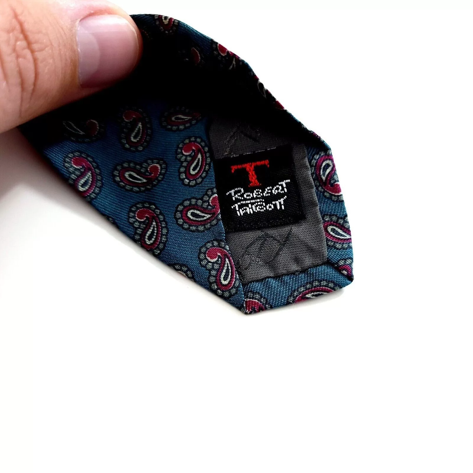Robert Talbott Ties Pocketsquares Robert Talbott Teal Red Paisley Print Hand Sewn Short Silk T Green