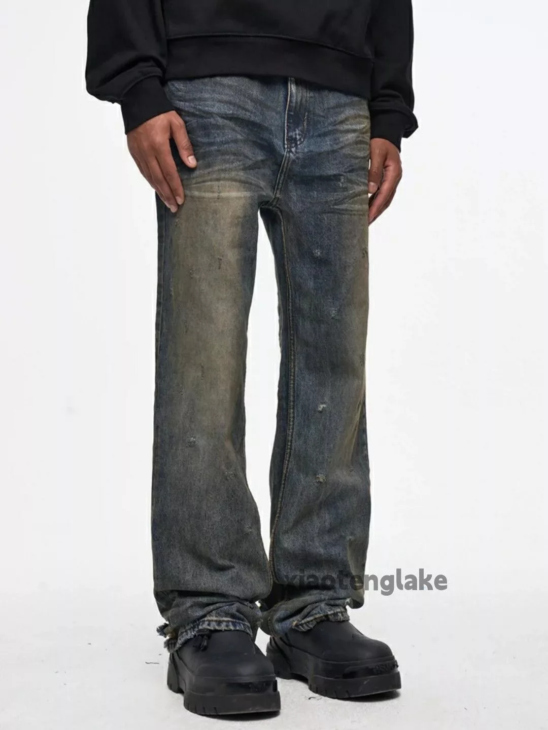 Jean Denim Jean × Vintage washed faded yuppie ripped rusty stain grunge jeans Blue