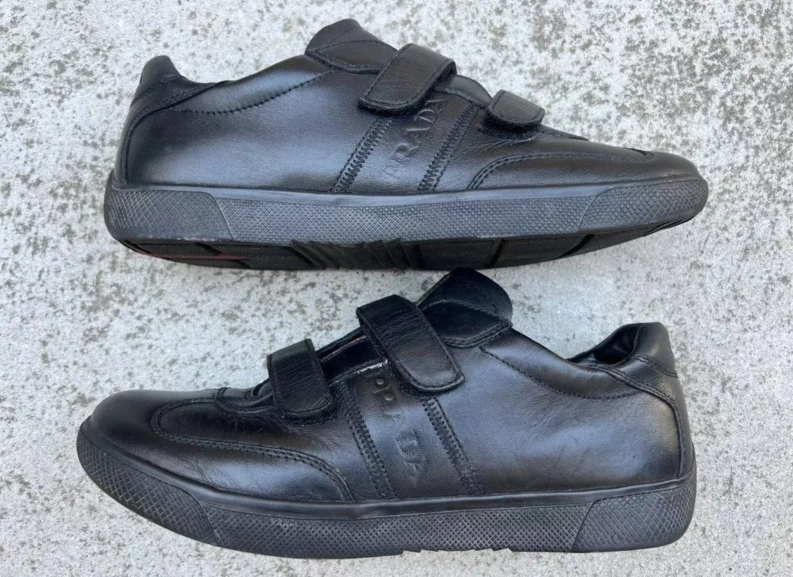 Prada Low Top Sneakers Authentic💫Prada💫2 Strap Leather Sneaker (4P 1317) Black