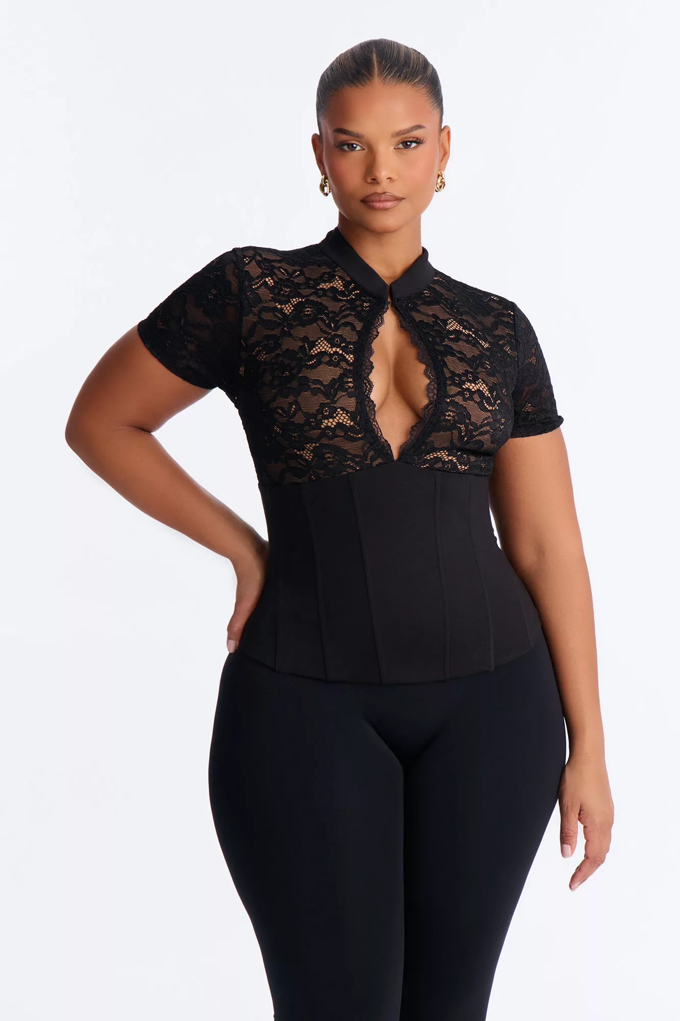 Katherine Lace Corset Top - Black