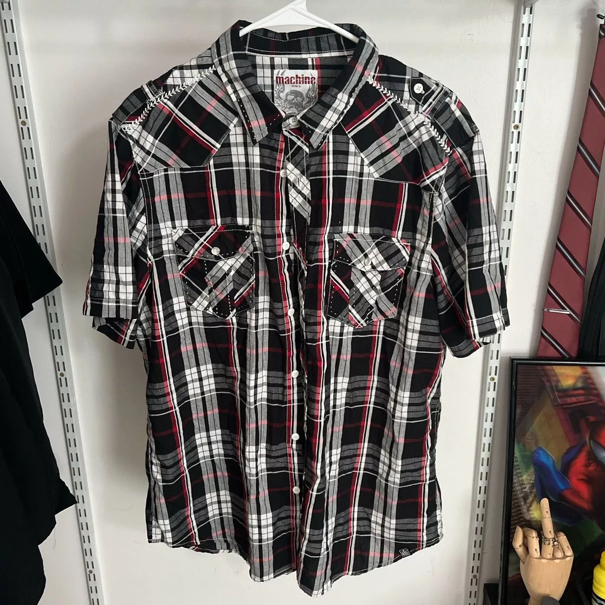 Other Shirts Button Ups Other y2k Plaid Machine Custom Co. Button Up Shortsleeve Black