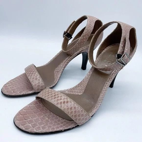 Gucci Heels Gucci Snake Pattern Kitten Heel Ankle Strap Leather Sandal Pink