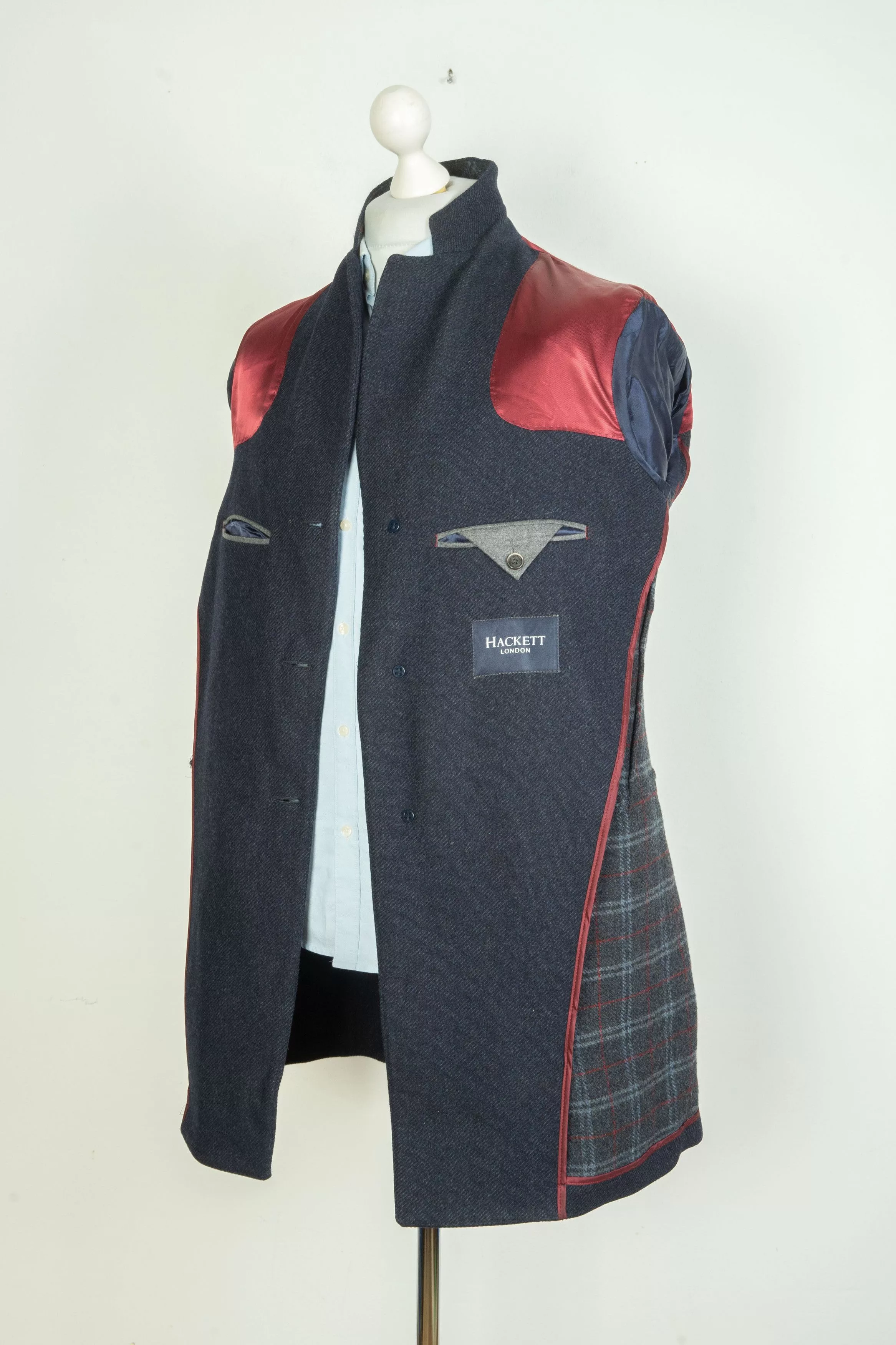 Hackett Heavy Coats Hackett London Wool Navy Blue Coat