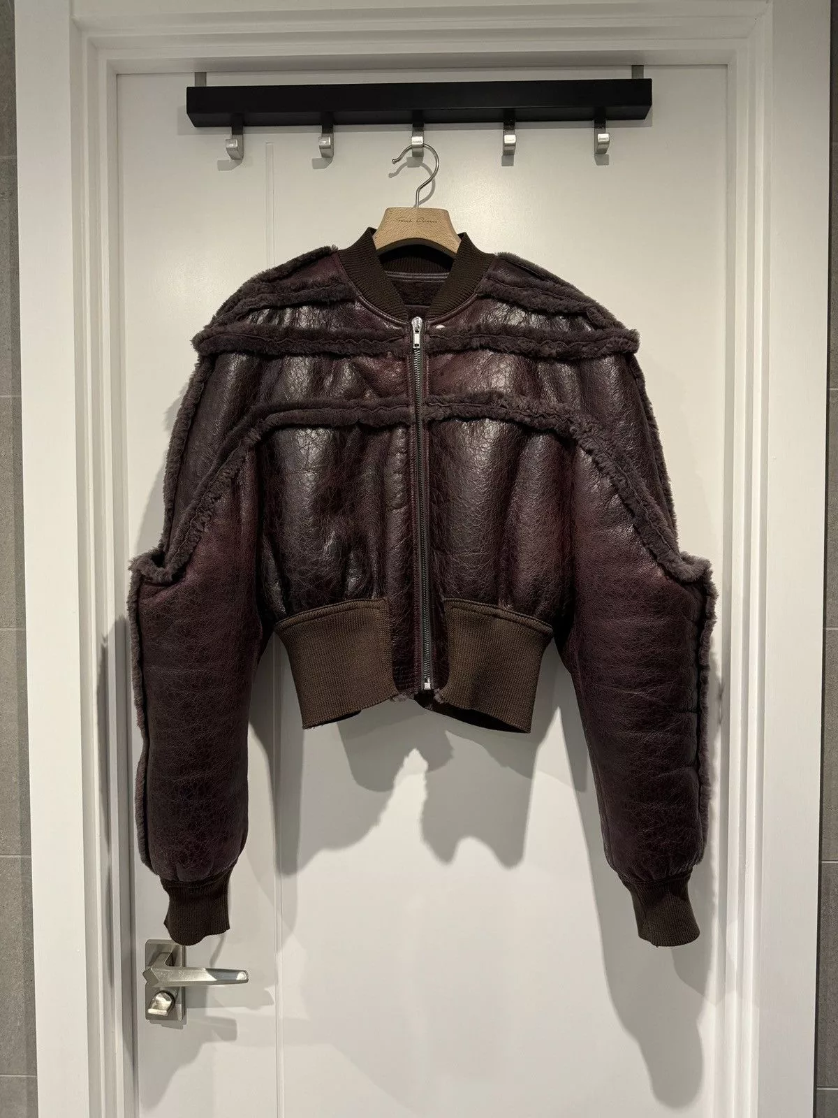 Rick Owens Leather Jackets RICK OWENS SHEARLING GIRDERED BOMBER 48 Purple