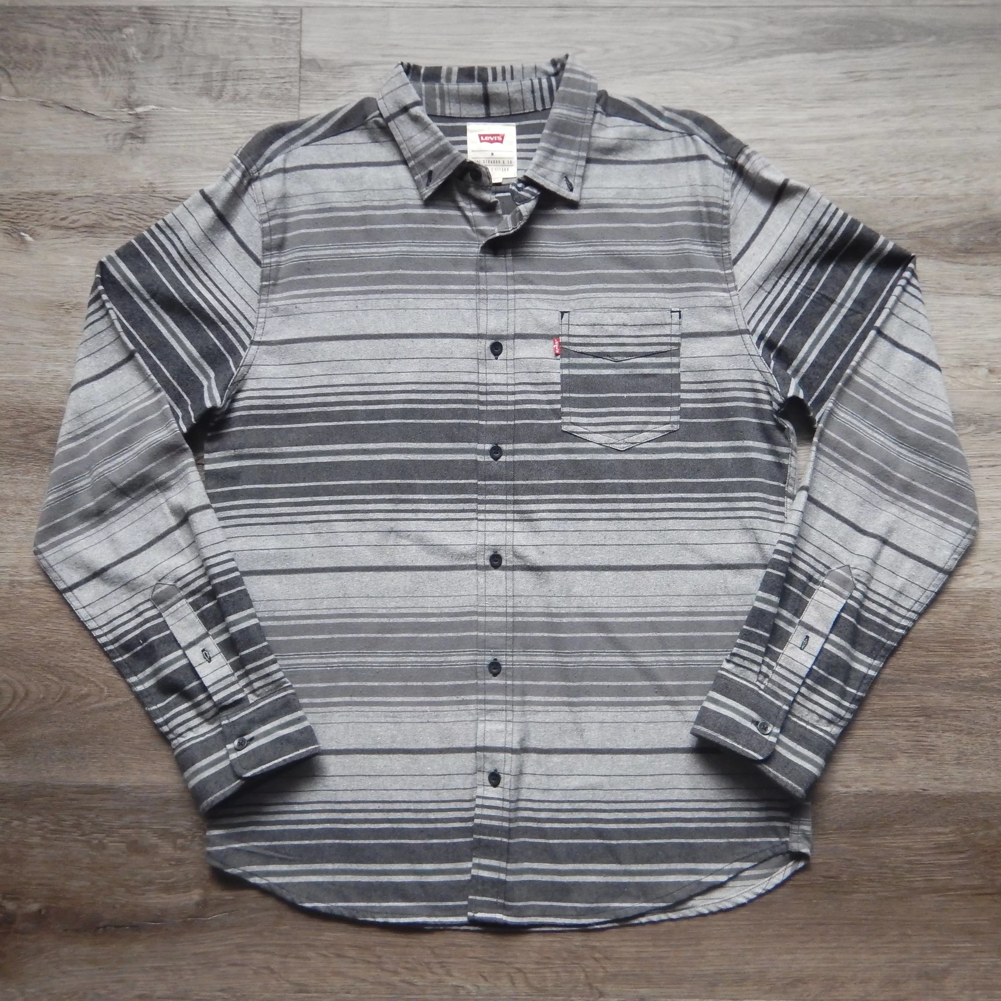 Levi's Shirts Button Ups Levi's Levis Gray Horizontal Striped Light Flannel Button Shirt