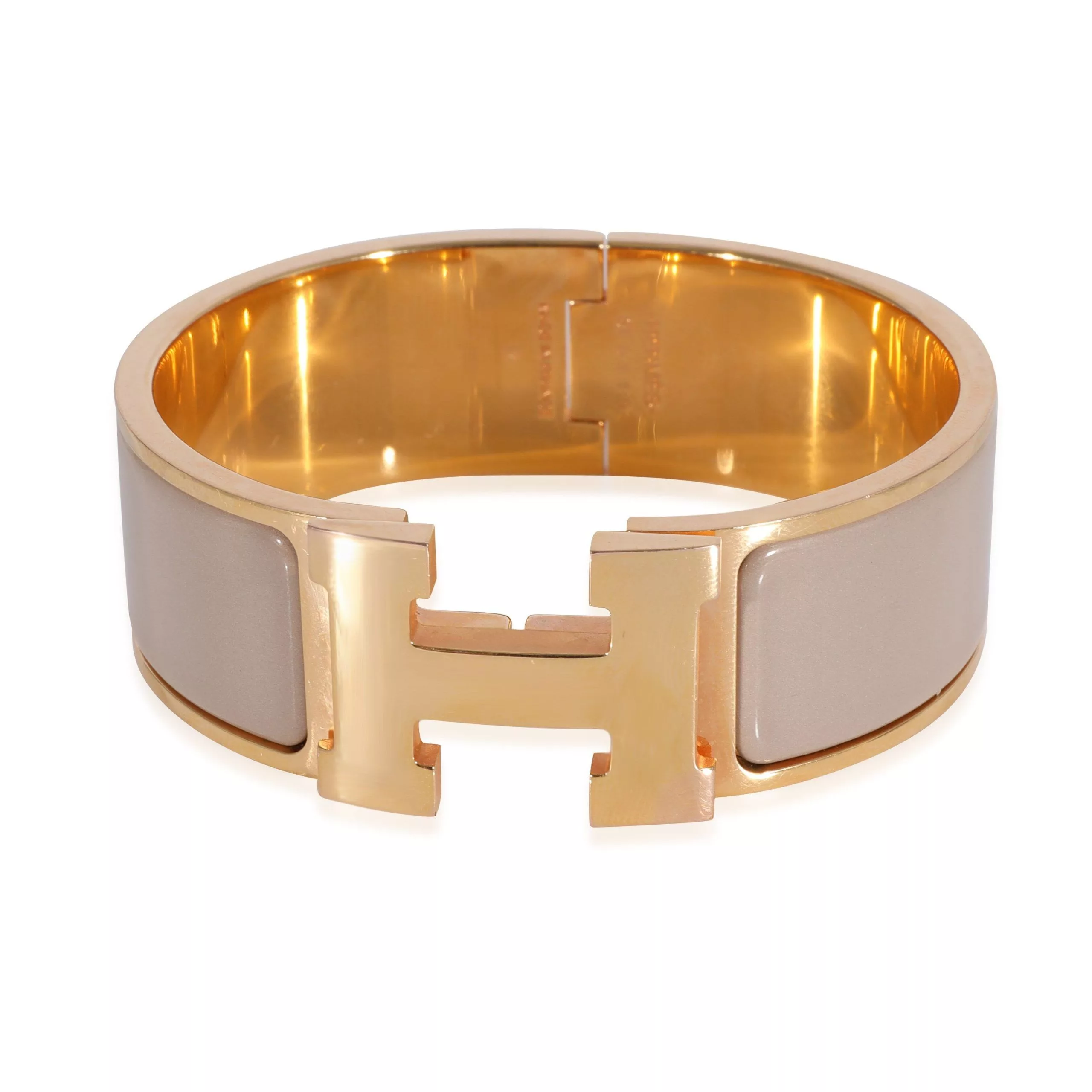 Hermes Rings Hermes Hermès Gold Plated Clic Clac H Marron Glacé Bracelet Yellow