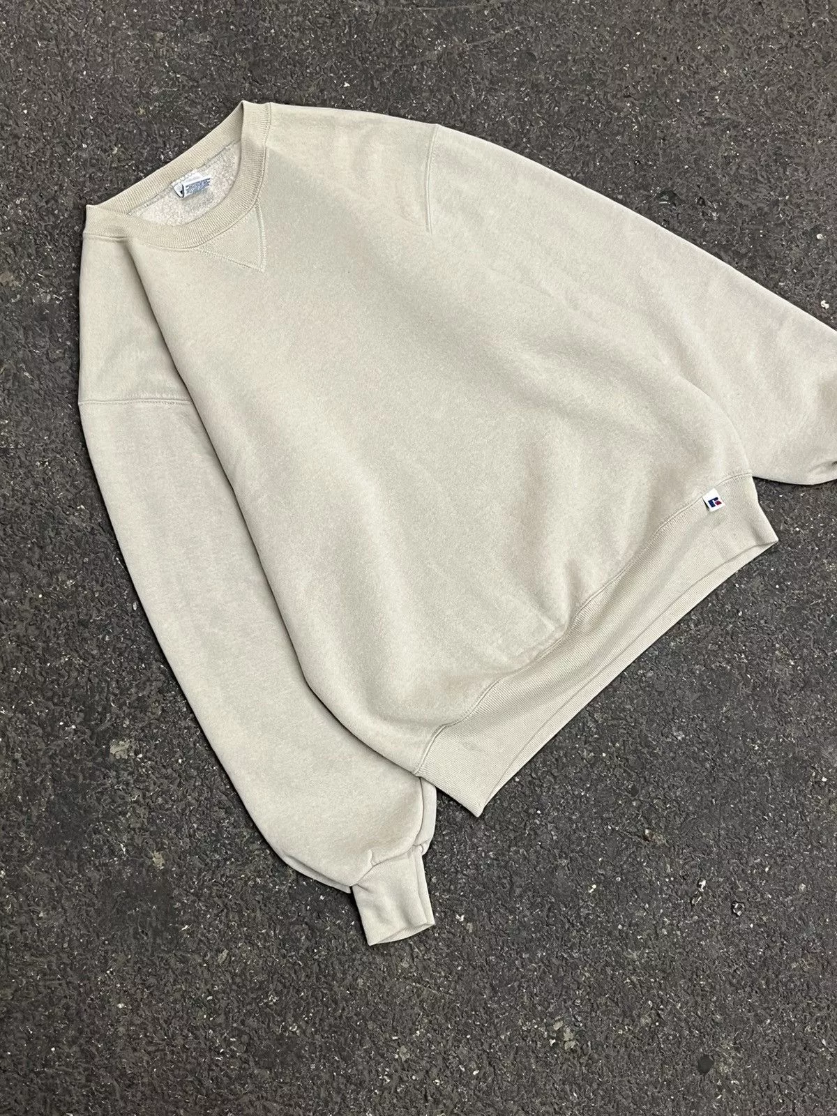 Russell Athletic Sweatshirts Hoodies Russell Athletic × Vintage Russell athletic made in USA boxy fit cream color blank crew White Streetwear
