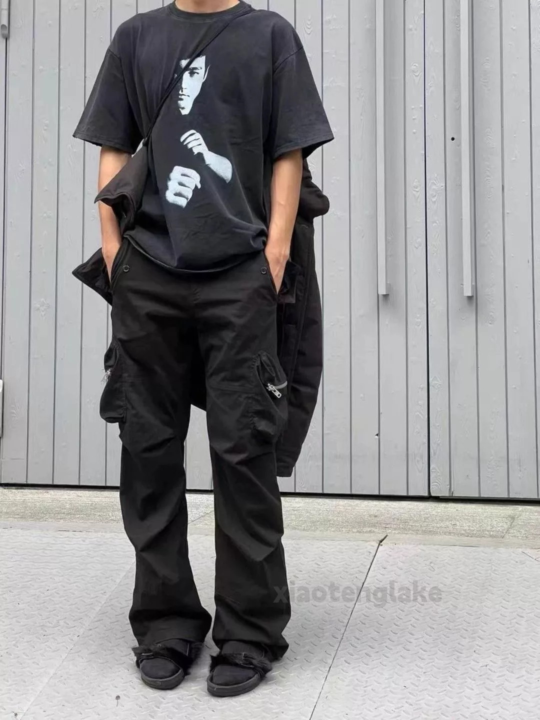 Designer Casual Pants Designer × Japanese Brand × Vintage zipper function punk grunge flared cargo pants Black