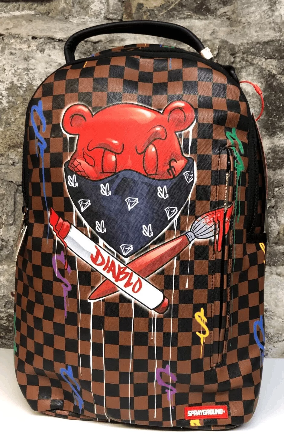 Sprayground Bags Luggage SPRAYGROUND DIABLO VILLIAN BROWN CHECKED BACKPACK NEW Black