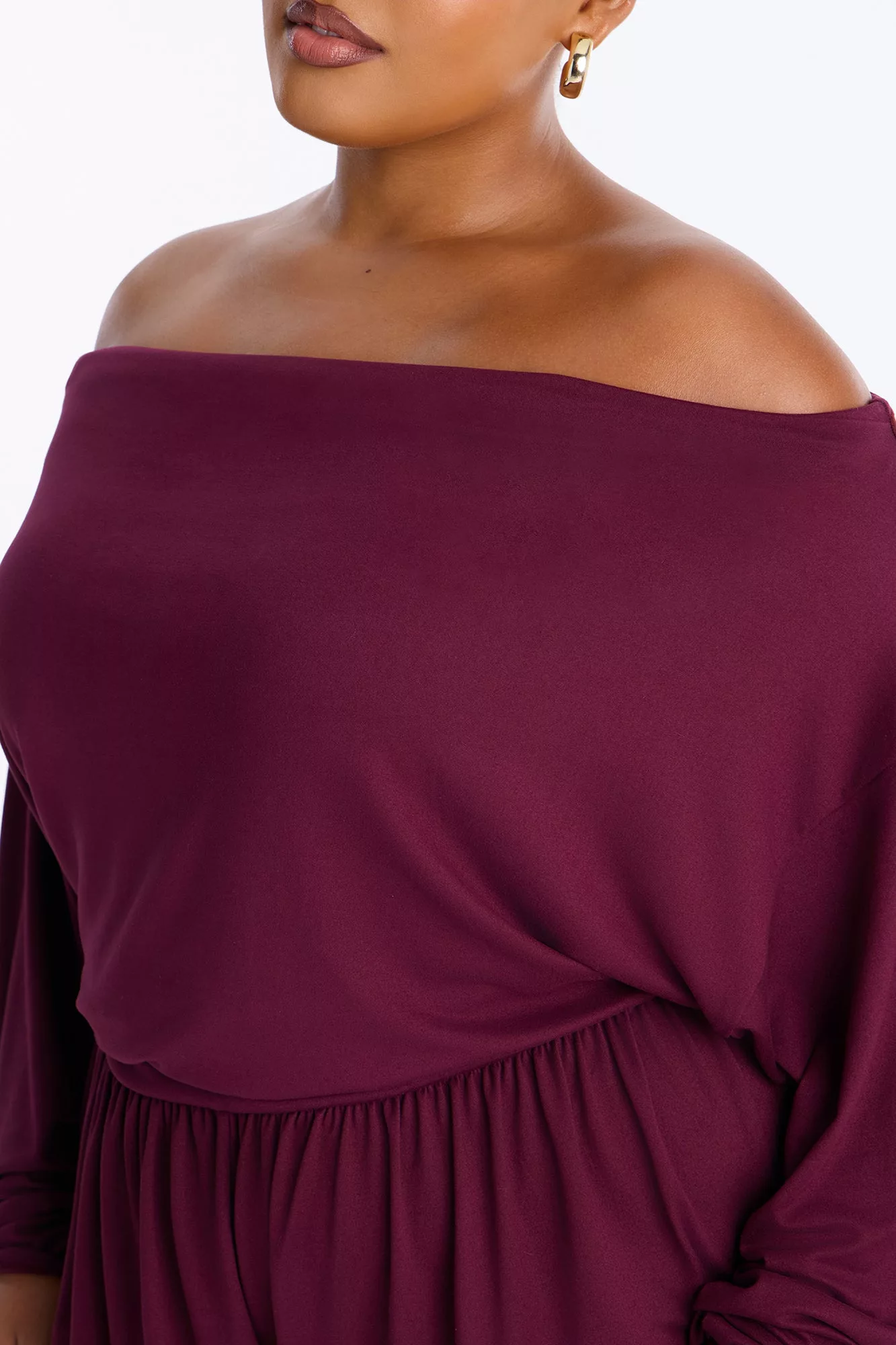 Amelia Off Shoulder Flowy Romper - Plum