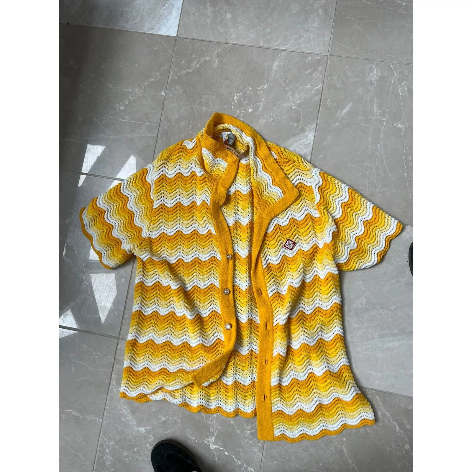 Casablanca Shirts Button Ups Casablanca Wavy Gradient Open Knit Shirt Yellow