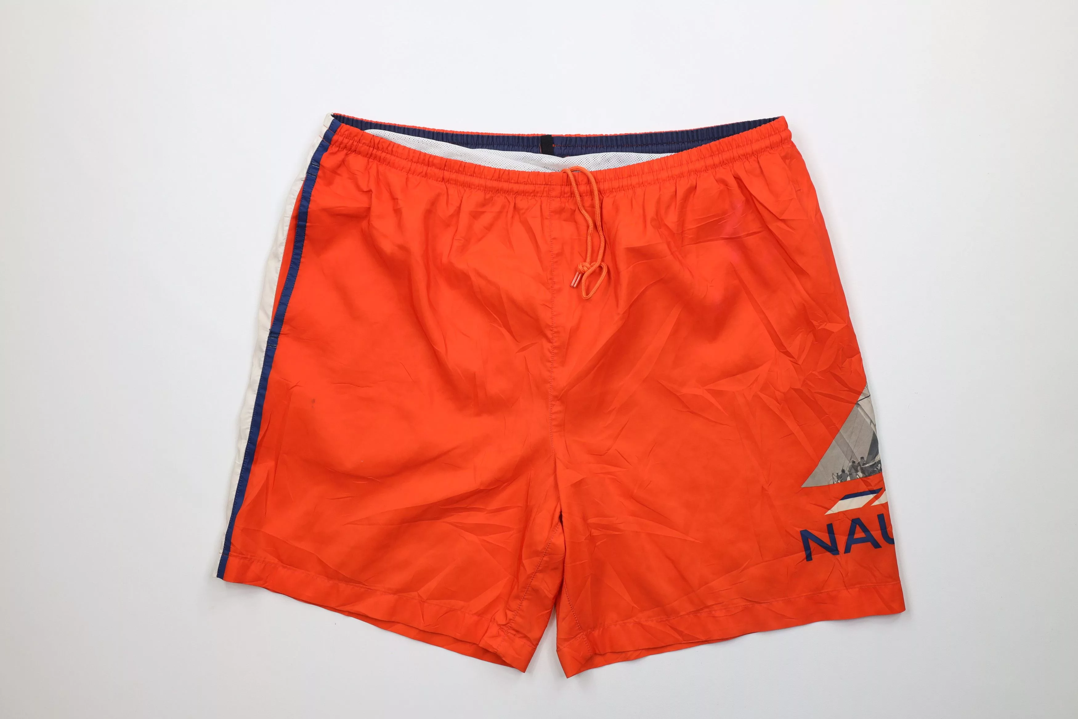 Nautica Shorts Nautica × Vintage Vintage 90s Nautica Spell Out Sailboat Big Logo Lined Shorts Orange