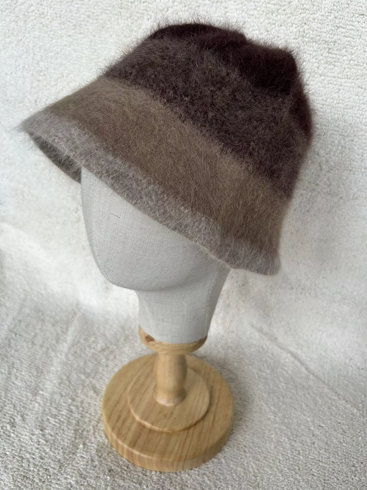 Vintage Hats Vintage More Rose Fuzzy Faux Fur Bucket Hats Brown Avant-Garde