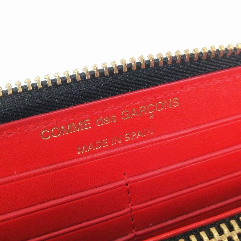 Comme des Garcons Wallets Comme des Garcons Wallet HUGE LOGO Long Round zip Leather Red