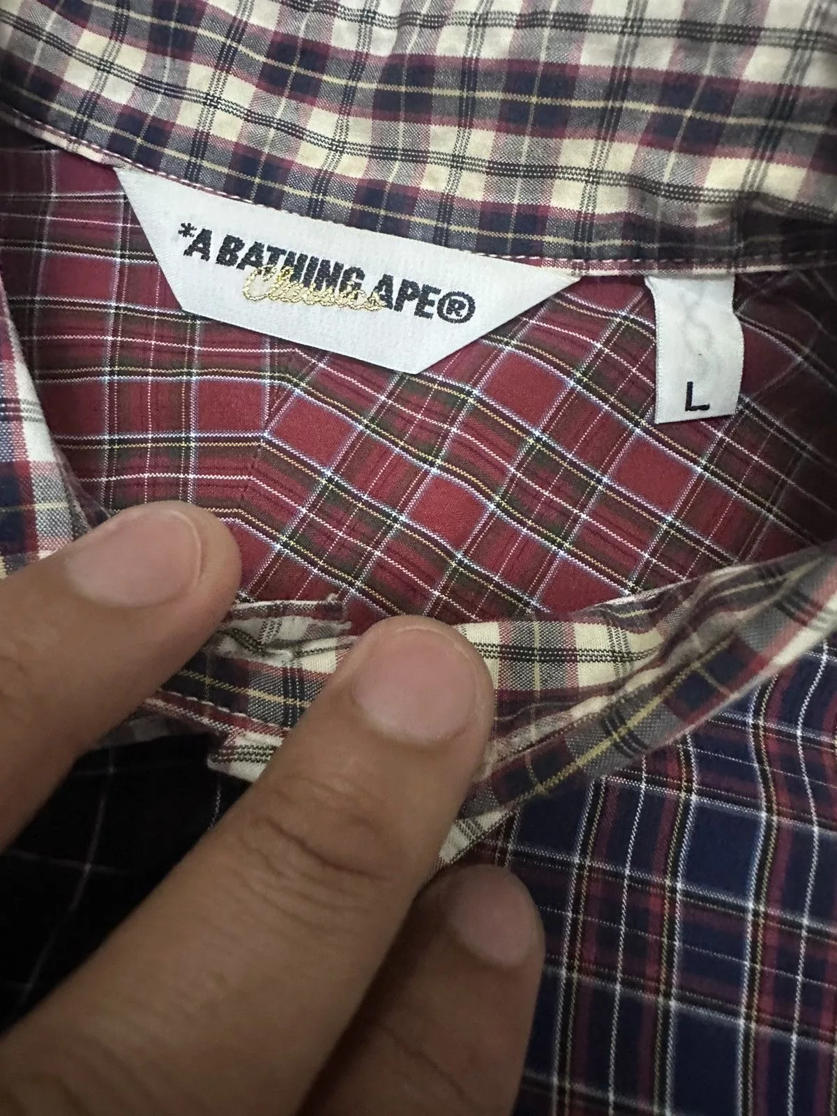Bape Shirts Button Ups Bape Patchwork Button Up Shirt Red