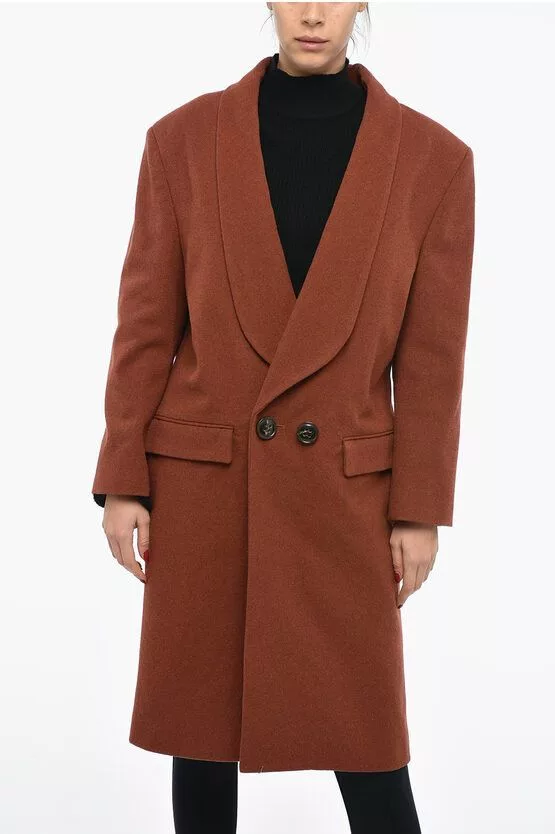 Dsquared2 Coats Dsquared2 og1mm0624 Double Breasted Shoulder Coat in Orange/Brown Multi