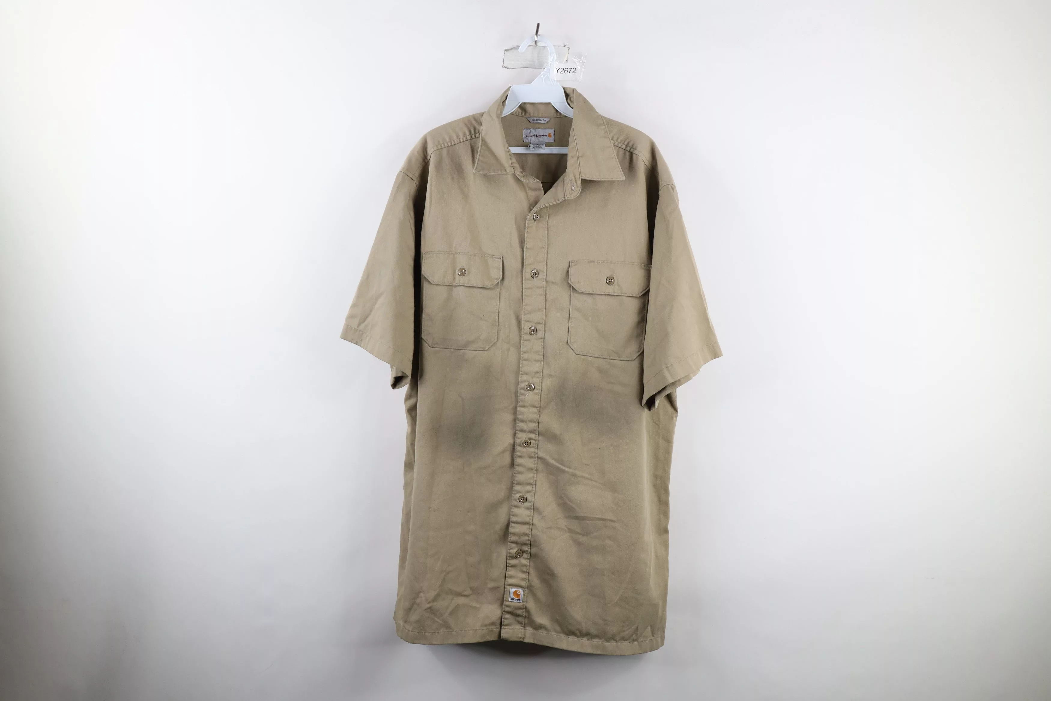 Carhartt Shirts Button Ups Carhartt × Vintage Vintage Carhartt Distressed Mechanic Work Button Shirt Beige
