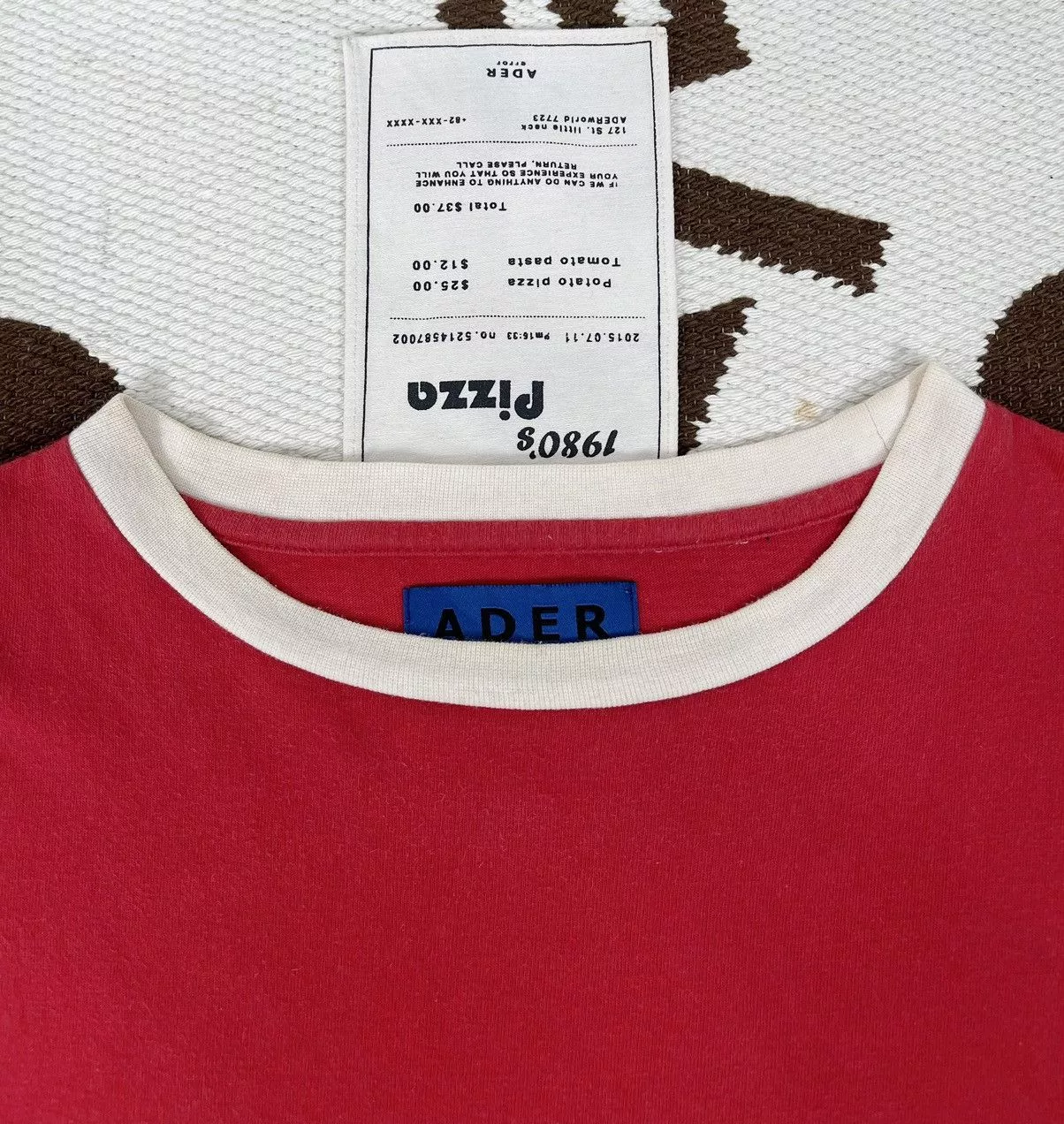 Ader Error Long Sleeve T Shirts ADER ERROR 1980s Vintage Pizza Receipt Long Sleeve Red