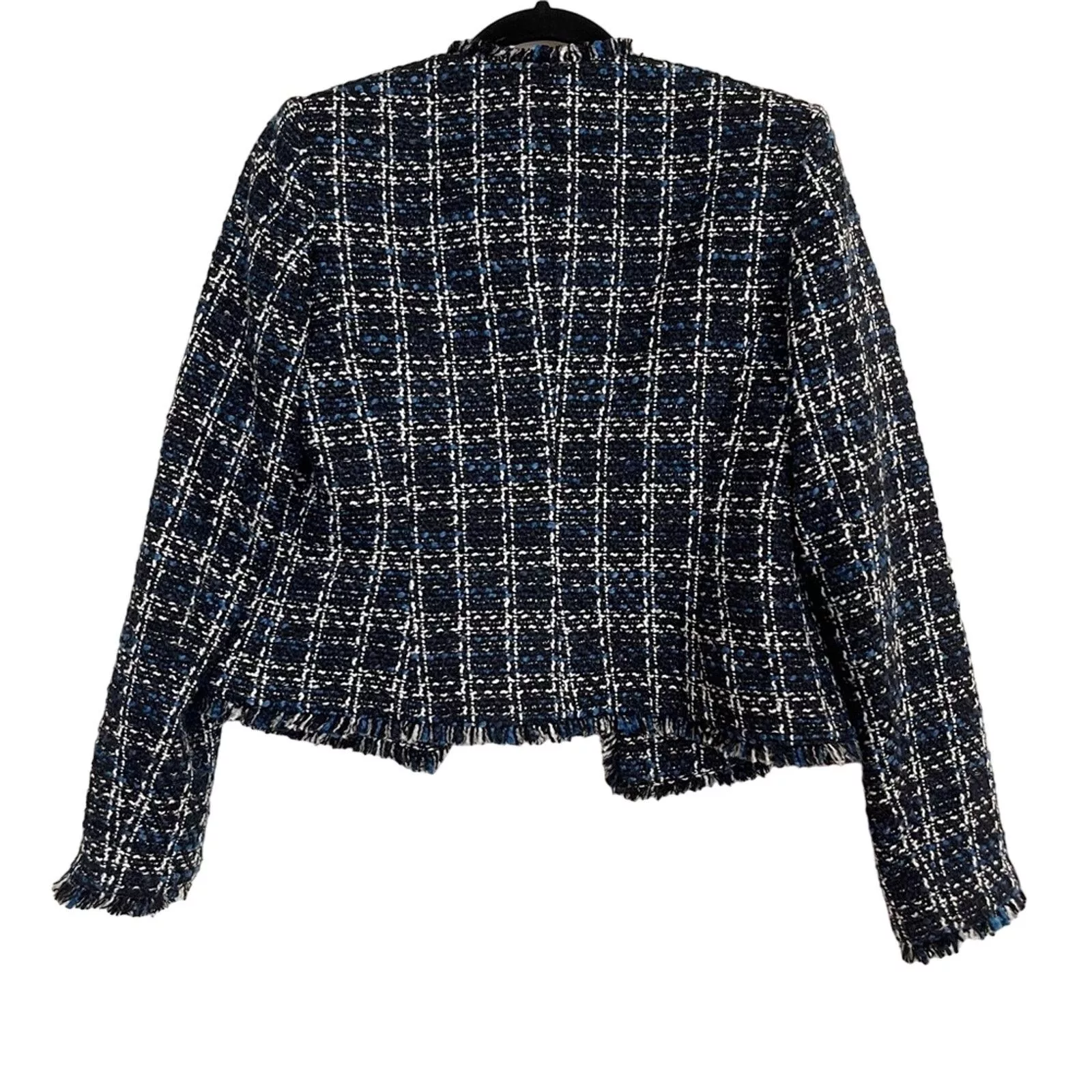 Calvin Klein Jackets Calvin Klein Fringe Tweed Open Front Blazer Black