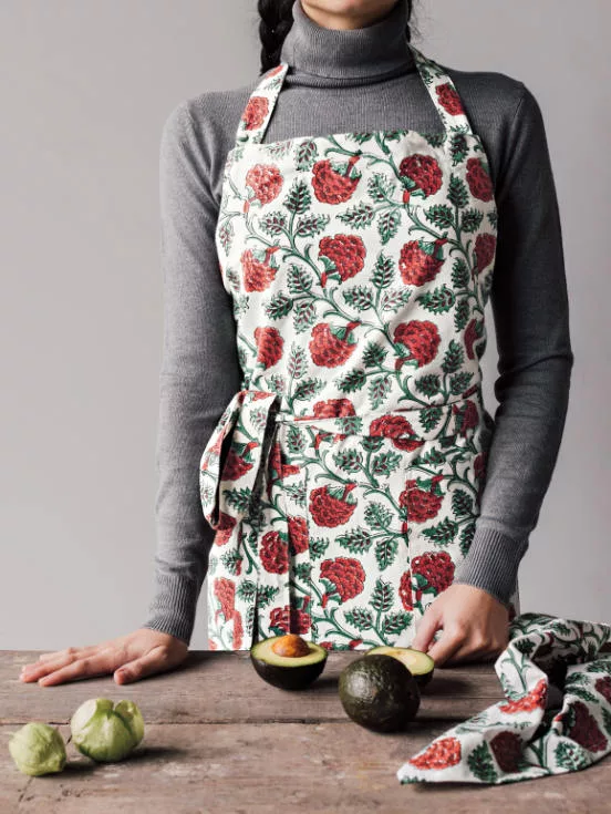 Carnation Block Print Apron