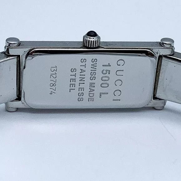 Gucci Watches Gucci 1500L Rectangular Stainless Steel Quartz Bangle Watch Silver