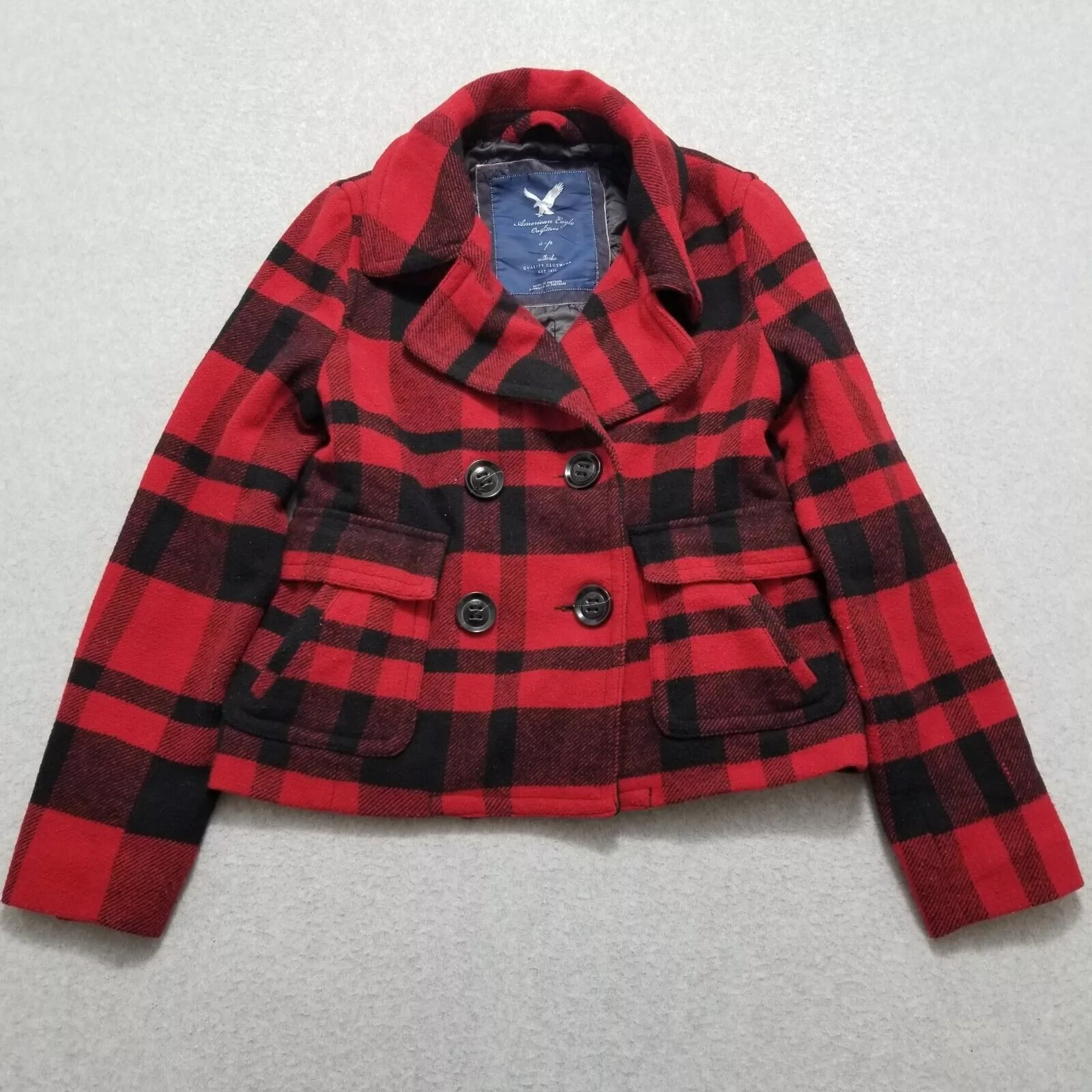American Eagle Outfitters Coats American Eagle Outfitters American Eagle Coat Jacket Womens Small Plaid Pockets Short Red